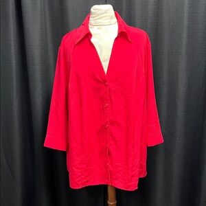 Notations Vibrant Red Button-Front Blouse